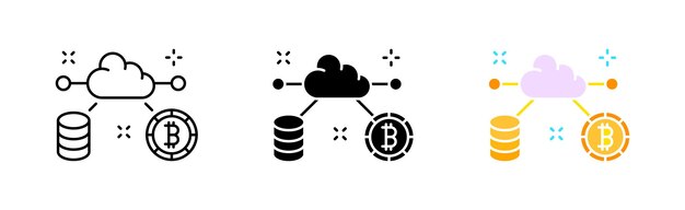 Bitcoin trading set icon Financial management exchange online internet accounting cloud storage features blockchain Cryptocurrency concept Vector icon in line black and colorful style