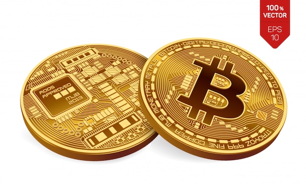 Bitcoin. Two Golden coins with bitcoin isolated. Cryptocurrency. 