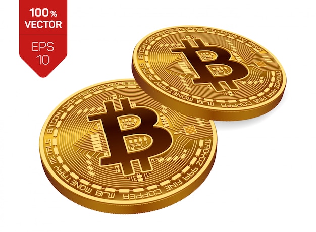 Bitcoin. Two Golden coins with bitcoin isolated. Cryptocurrency. 