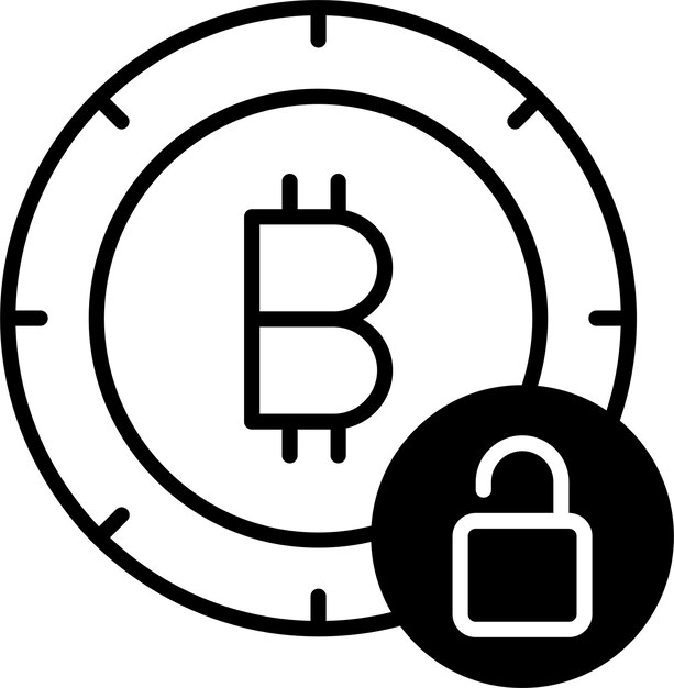 Vector bitcoin unlock solid glyph vector illustration