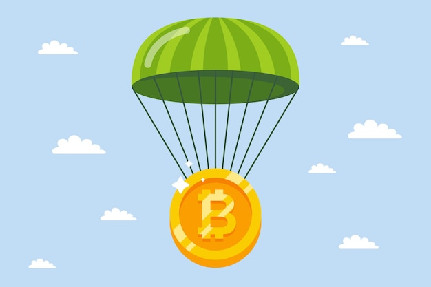 Vector bitcoin valt per parachute. verzeker cryptocurrencies tegen de crisis.