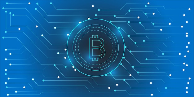 미래 비즈니스를 위한 Cryptocurrency를 위한 원형 회로 기판 주변의 Bitcoin 벡터 디자인
