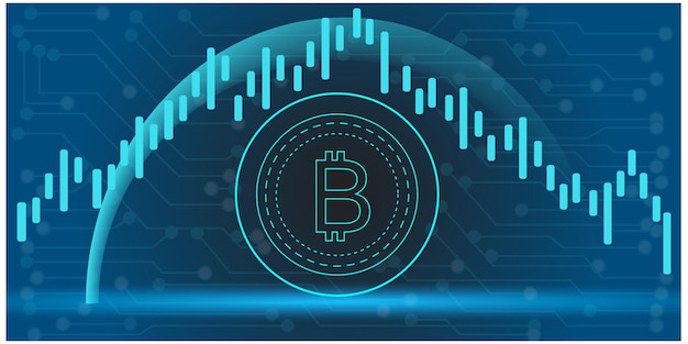 Дизайн биткойн-вектора с круглой печатной платой для криптовалюты для будущего бизнеса