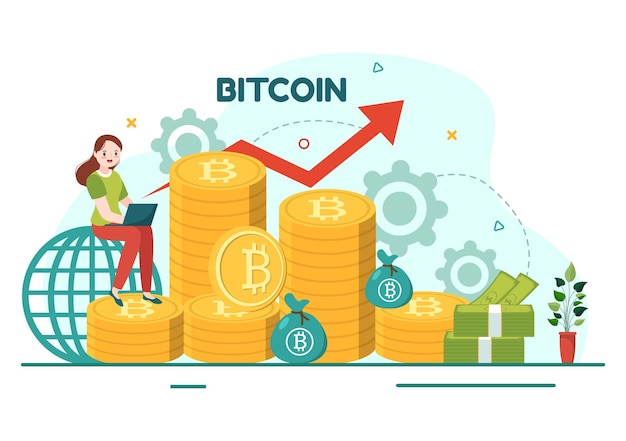 Bitcoin Vector Illustration with Cryptocurrency Coins or Sell Trading Crypto Market Exchang