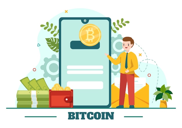 Illustrazione vettoriale bitcoin con monete di criptovaluta o vendita di trading crypto market exchange