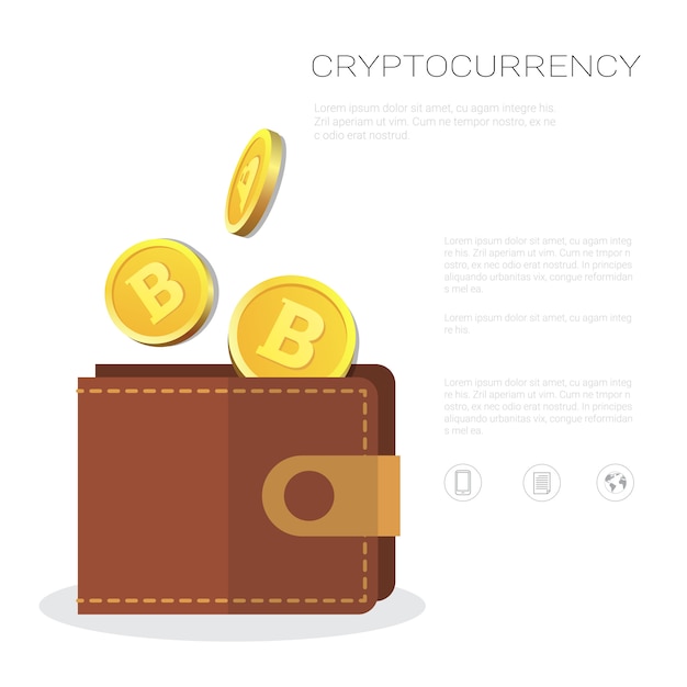 Bitcoin Wallet With Golden Coins Icon Crypto Currency Mining And Trading Concept