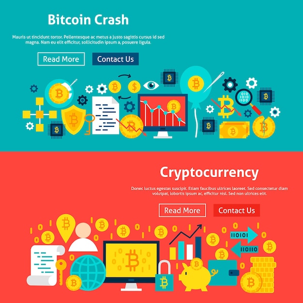 Banner del sito web bitcoin. illustrazione vettoriale per intestazione web. design piatto di criptovaluta.