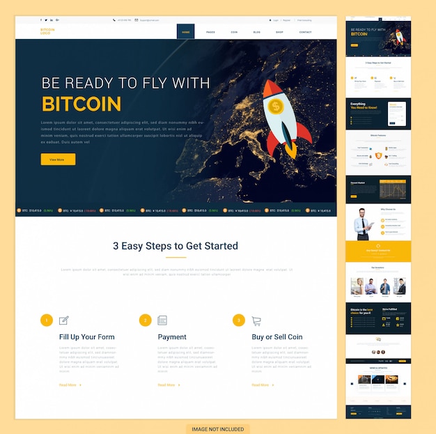 Vettore modello di home page del sito web bitcoin