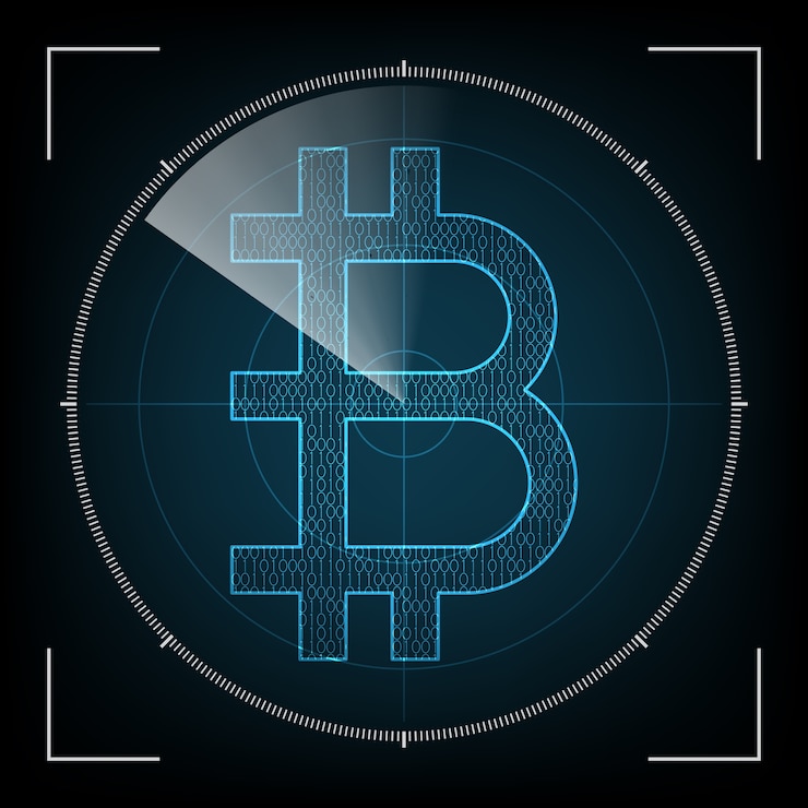 Vector bitcoin with radar screen