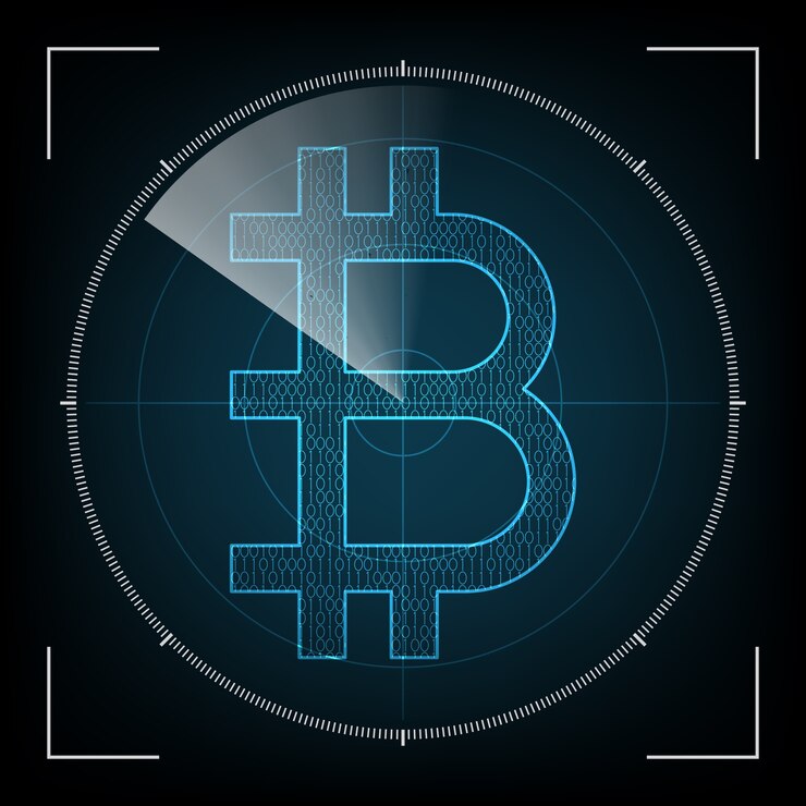 Вектор биткойн с радиолокационным экраном
