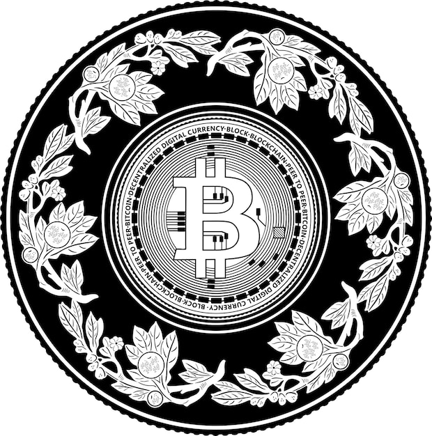 bitcoin zwarte omtrek logo met bloemen frame handgemaakt silhouet nr 35