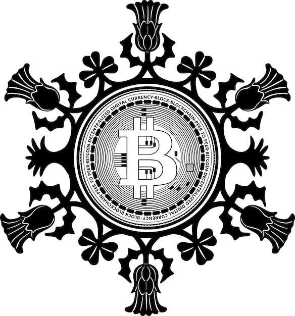 bitcoin zwarte omtrek logo met bloemen frame handgemaakt silhouet nr 68