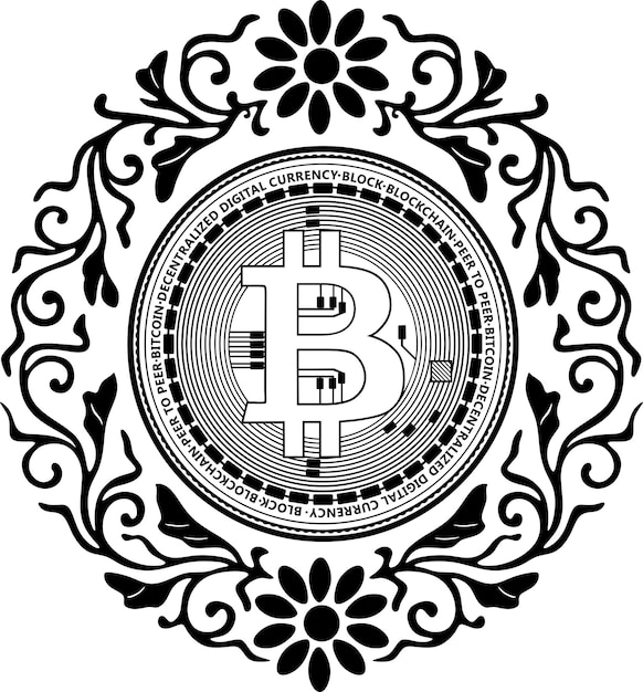 bitcoin zwarte omtrek logo met bloemen frame handgemaakte silhouet collectie model nr 153