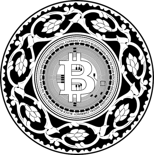bitcoin zwarte omtrek met bloemen frame handgemaakt silhouet nr 89