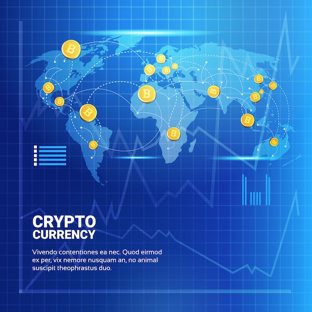 Bitcoins on world map