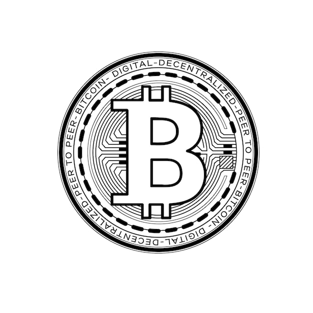 Биткойн-монеты символизируют текст, круглый контур
