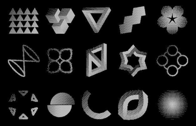 Bitmap dither figuren Abstract pixel gradient geometrische vormen met vervorming en glitch effect
