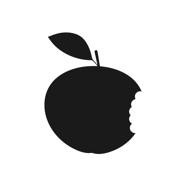 Vector bitten apple black silhouette shape on white background