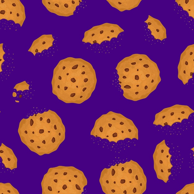 Bitten Chip Cookie with Chocolate Seamless Pattern Background Vector