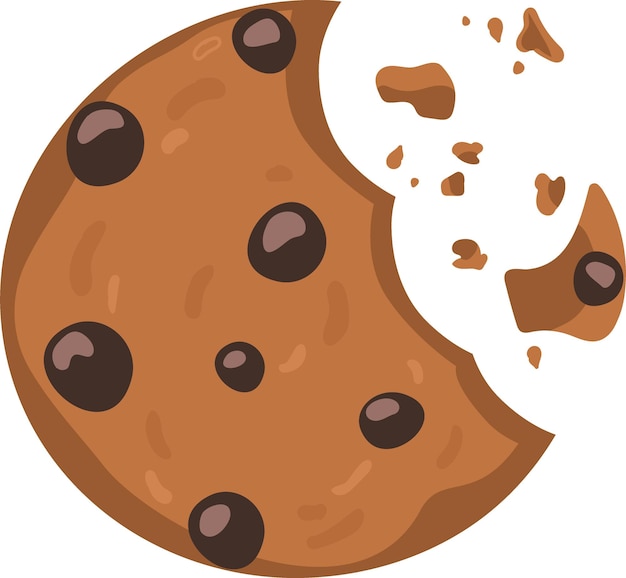 白い背景のベクトル図に分離されたかまれたチョコレート チップ クッキー