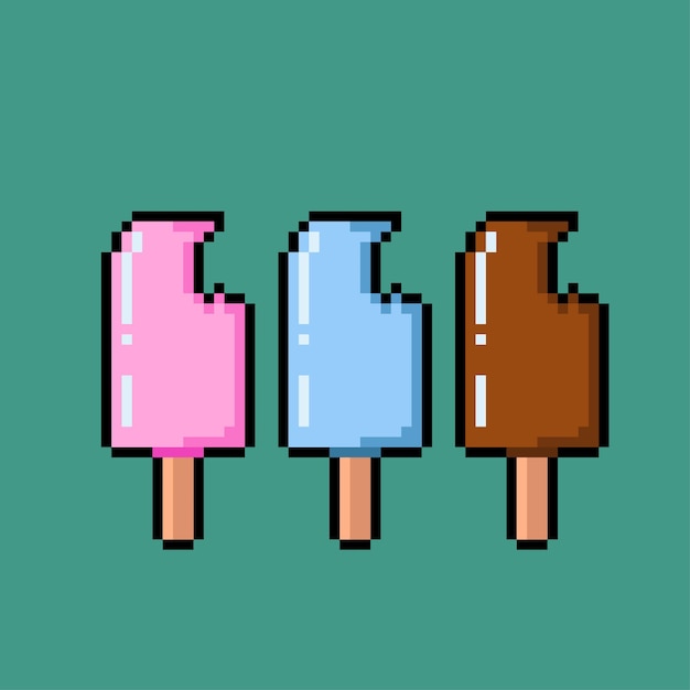 Bitten ice cream with different flavor in pixel art style