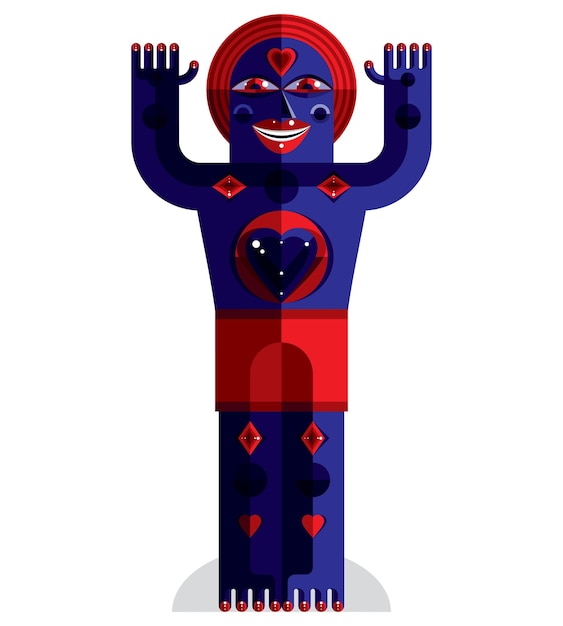 Bizar schepsel vectorillustratie, kubisme grafische moderne afbeelding. Platte ontwerp afbeelding van een oneven karakter geïsoleerd op wit.