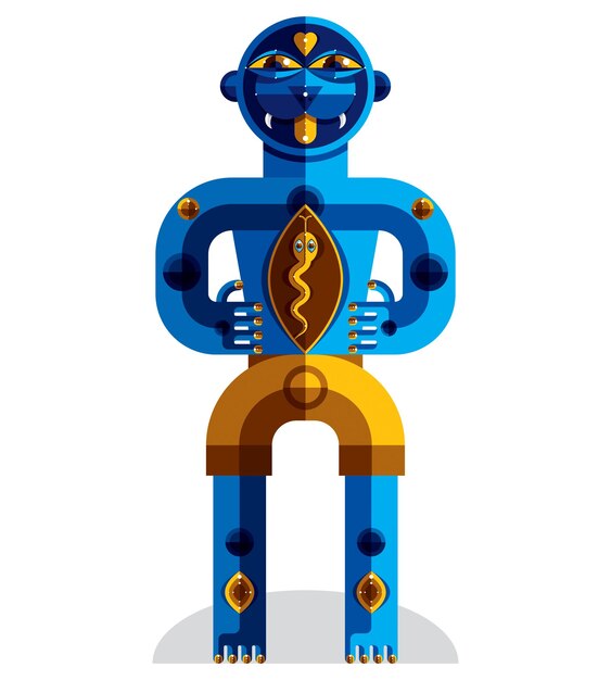 Bizar schepsel vectorillustratie, kubisme grafische moderne afbeelding. Platte ontwerp afbeelding van een oneven karakter geïsoleerd op wit.