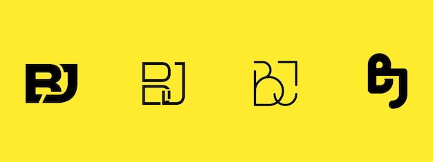노란색 배경으로 BJ 편지 로고 벡터 디자인
