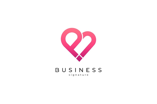 Logo bj monogramma a forma di cuore con semplice sfumatura rosa