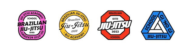 Bjj logo Jiu jitsu badge Braziliaans Jiujitsu embleem set Vector illustratie