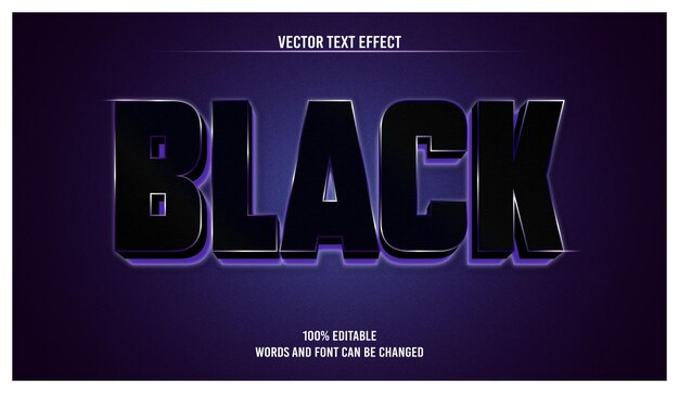 Vector black 3d editable text effect with glow style