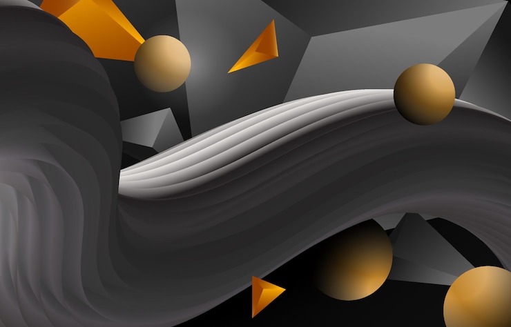 Vector black 3d fluid with gold ball background