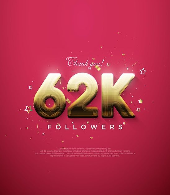 Black 62k followers number achievement celebration vector