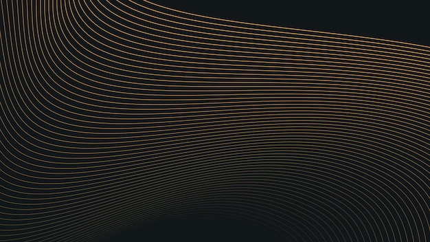 black abstract background with gold curve lines for backdrop or presentation