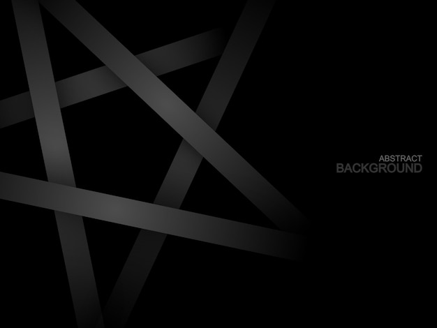 Vector black abstract background with realistic gray ribbon lines