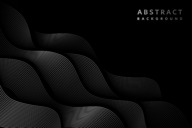 Sfondo astratto nero con forme di linee curve 3d scintillanti e realistiche
