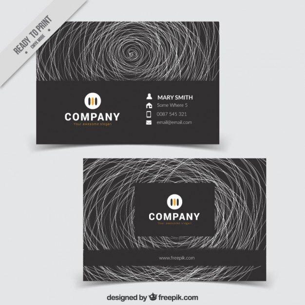 Black abstract business card with doodles