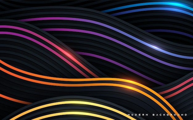 Vector black abstract modern background wavy colorful line dimension