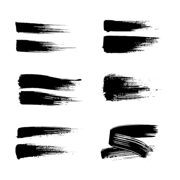 黒い抽象的な塗料 ブラッシュストローク 白い背景にセット それぞれにユニークなスタイル