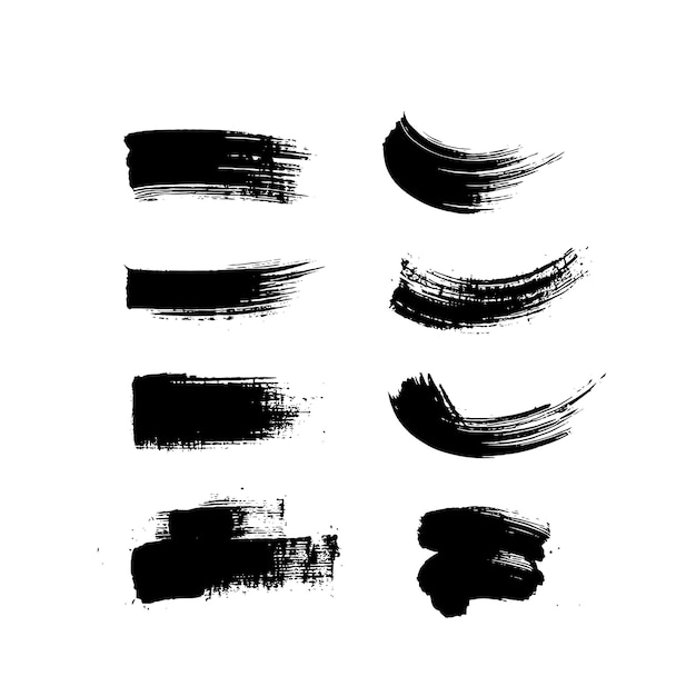 Black abstract paint Brush Stroke Set on white background Each with Unique Style