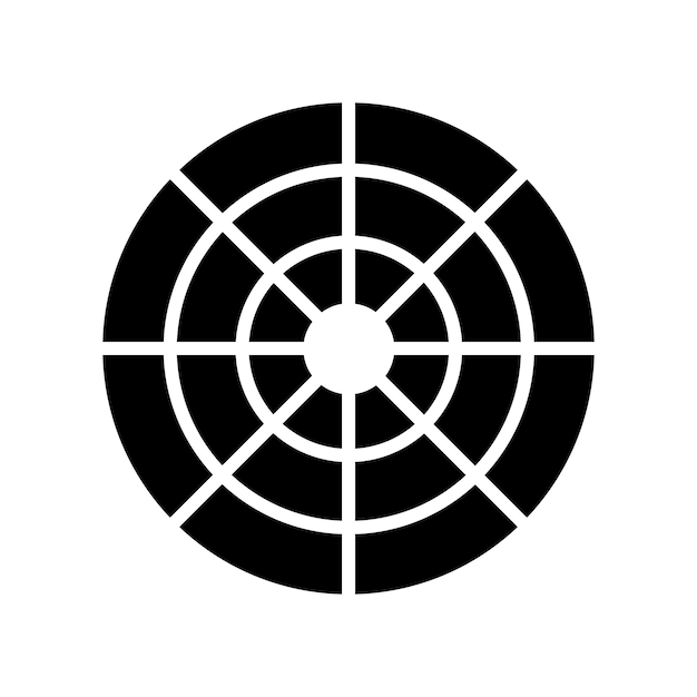 Черная абстрактная круглая икона в форме радара на белом фоне