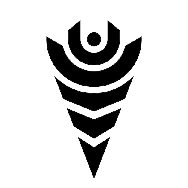 Icona totemica in forma di punta di lancia nera su sfondo bianco