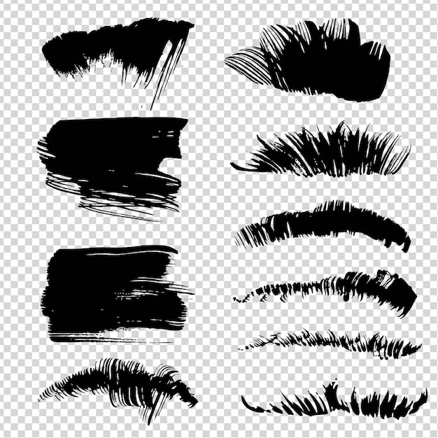 Vector black abstract straight and fur or grass texture thick brush textured strokes on imitation transparent background