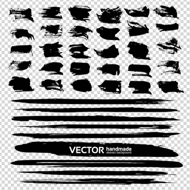 Черные абстрактные текстурированные мазки очень большой набор изолированный на имитации прозрачного фона