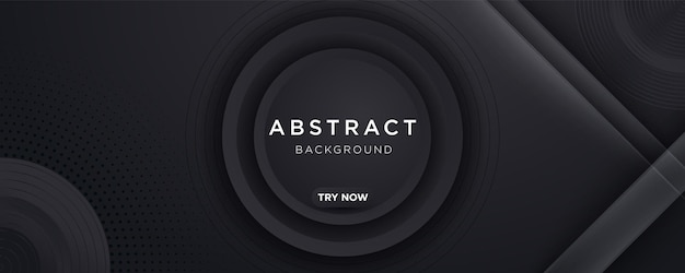 Black abstract vector long banner Business minimal gradient background with 3D circle and copyspace