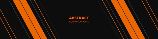 Vector black abstract wide horizontal banner with orange and gray lines