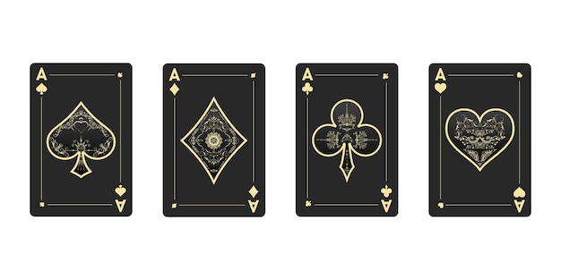 Vector black aces deck of cards with distinct vintage designs isolated on a white background