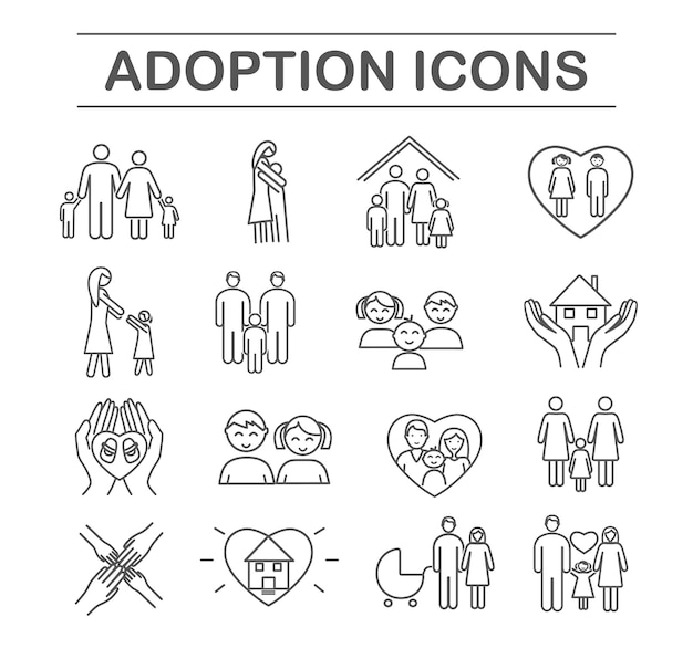 Black adoption icons set