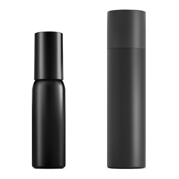 Black aerosol spray bottle Deodorant tin mockup blank Hair spray can aluminum cylinder