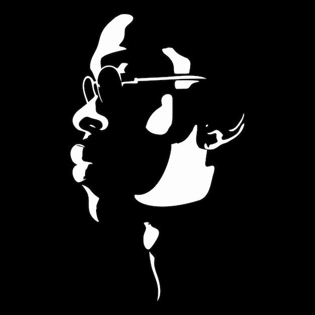 Black african american afro male face portrait vector silhouette with curls hair style.Man head silh